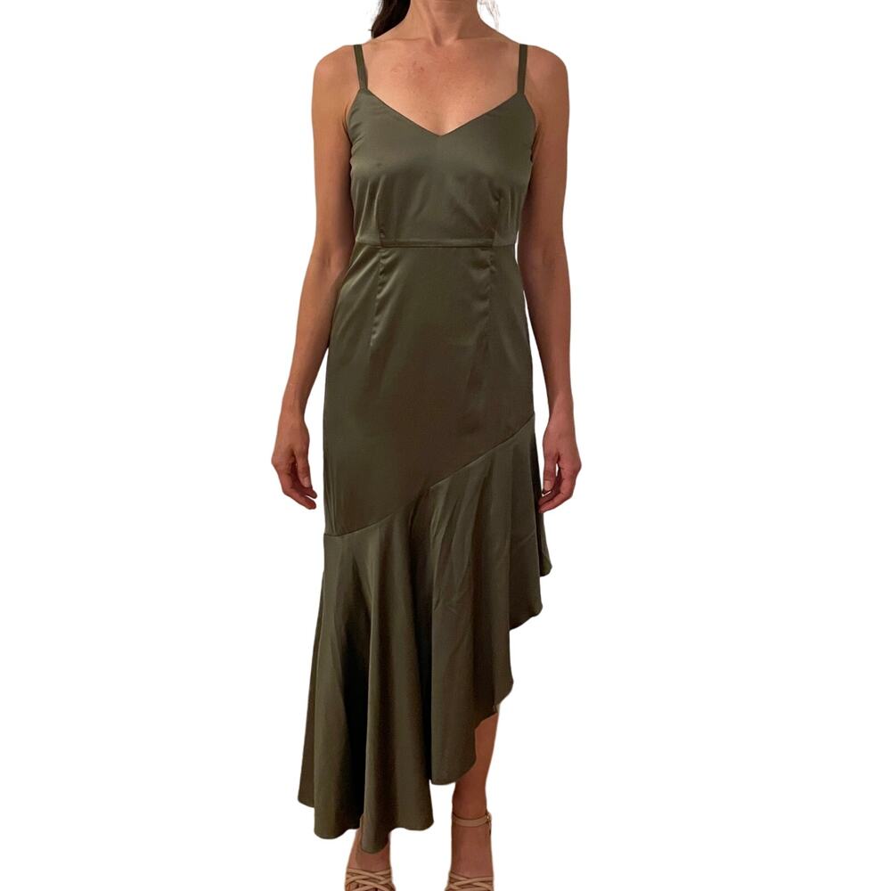 Bebe‎ Satin Stap Asymmetrical Mermaid Dress Cocktail Gala Ball Holiday Size 4